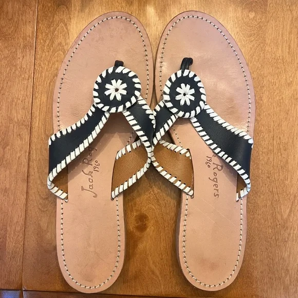 Jack Rogers Navy Contrast Toe Slip On Leather Thong Sandals Size 9.5M - Picture 3 of 4